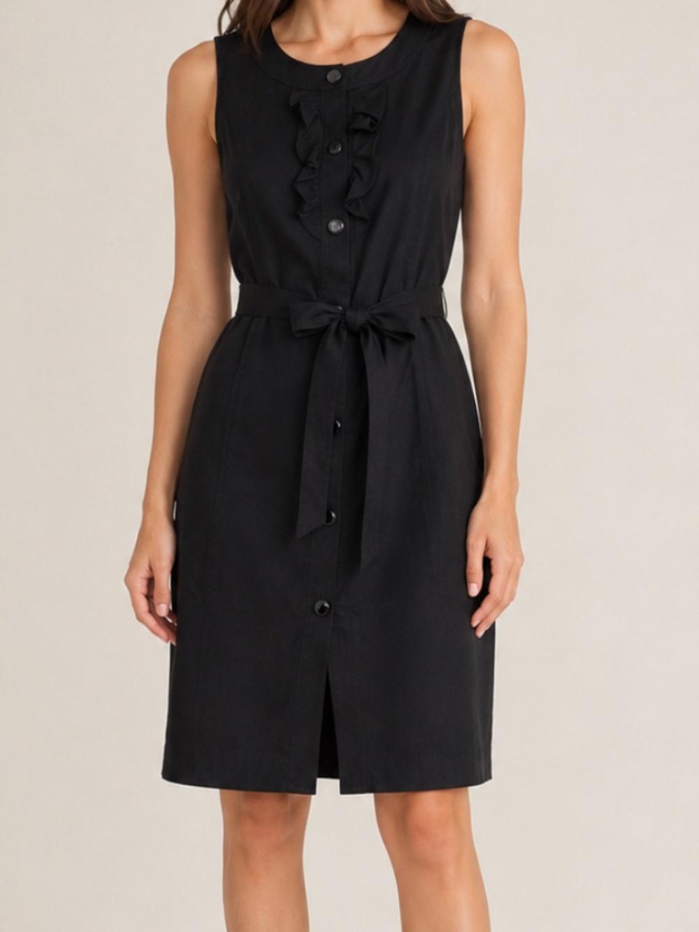 Talbots Petites Black Ruffle Button-Front Belted Dress – Size 8P